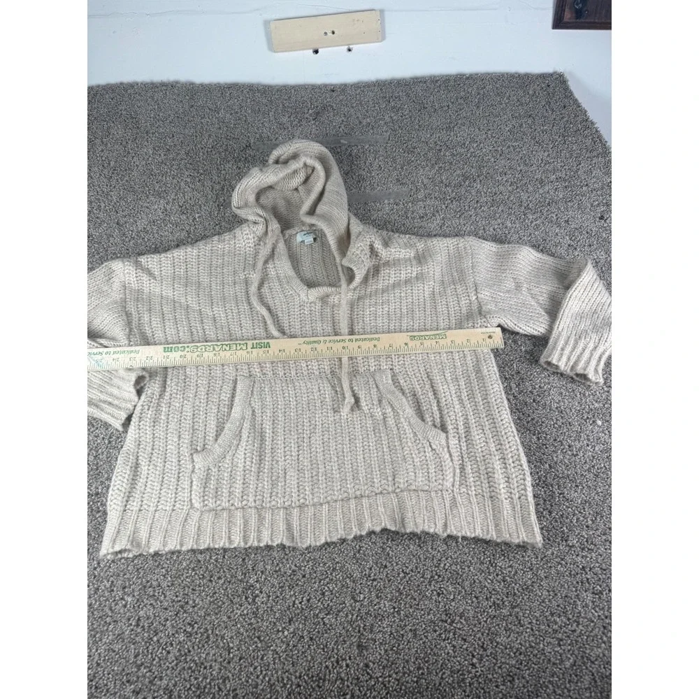 Aerie Womens XS Oatmeal Beige Ribbed Knit Wool Blend Hoodie Sweater Kangaroo